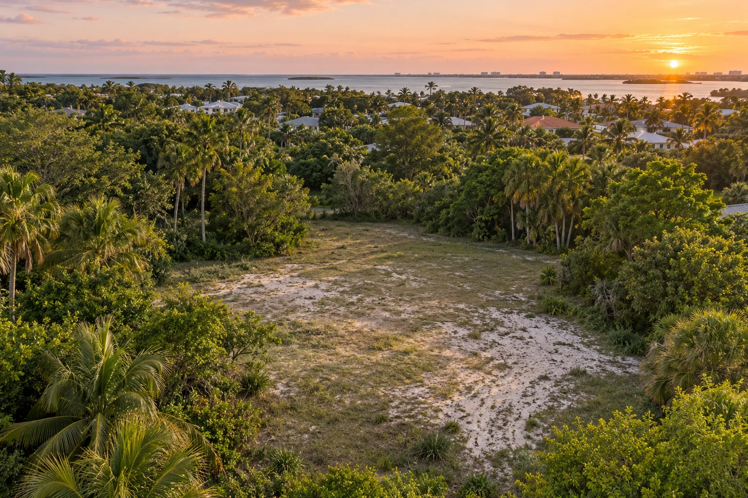 Open South Florida land surrounded by subtropical trees